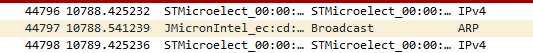 Wireshark 上接收到的数据